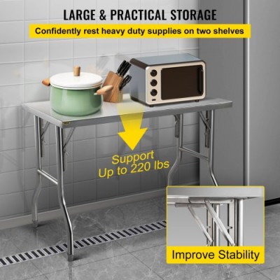 Mesa De Preparación Mesa de Trabajo Cocina 1220 x 610 x 850 mm Mesa de Trabajo Acero Inoxidable Capacidad de 300 kg Mesa Acero Inoxidable