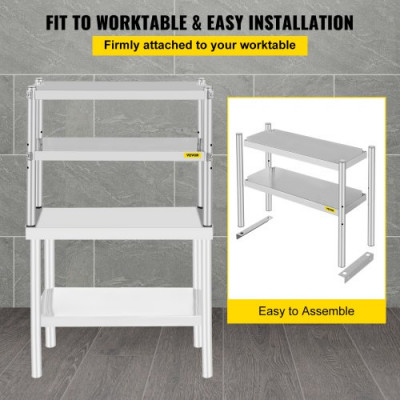 VEVOR Estante doble de acero inoxidable de 2 niveles, 12