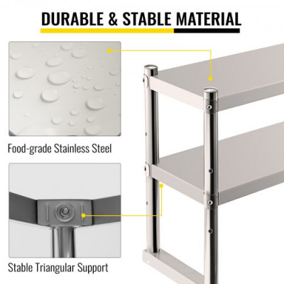 VEVOR Estante doble de acero inoxidable de 2 niveles, 12