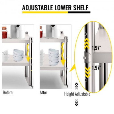 VEVOR Estante doble de acero inoxidable de 2 niveles, 12