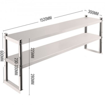 VEVOR Estante doble de acero inoxidable de 2 niveles, 12