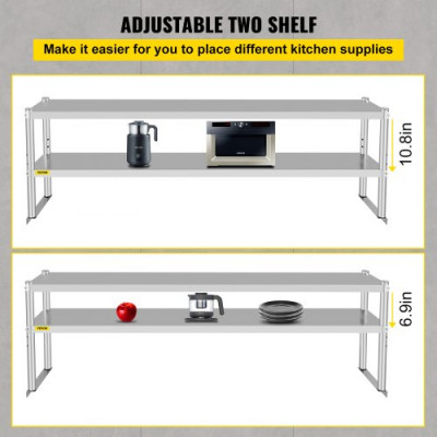 VEVOR Estante doble de acero inoxidable de 2 niveles, 12