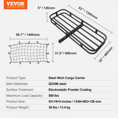 VEVOR Cesta para equipaje con enganche 1345x482x126mm Carga 226,8kg