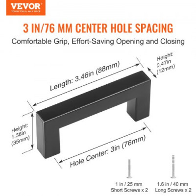 VEVOR 10 tiradores cuadrados para gabinetes de cocina de acero inoxidable 76 mm