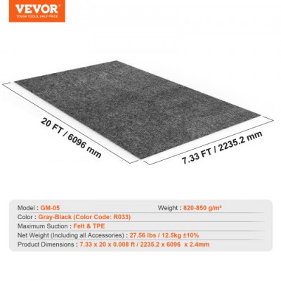 VEVOR Alfombrilla para Suelo de Garaje 2235,2x6096 mm Alfombrilla Protectora Antideslizante Impermeable Agua Barro Aceite para Coche con Respaldo de TPE Antifugas Fácil de Limpiar Corte, Varios Usos