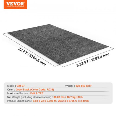 VEVOR Alfombrilla para Suelo de Garaje 2692,4x6705,6 mm Alfombrilla Protectora Antideslizante Impermeable Agua Barro Aceite para Coche con Respaldo de TPE Antifugas Fácil de Limpiar Corte, Varios Usos