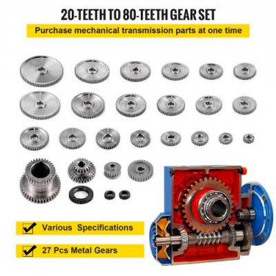 Engranajes de Torno de Metal, Conjunto de 27 pcs Metal Torno Engranajes para Mini Tornos y Fresadoras Modelo de Mini CJ0618 Herramienta Engranajes de Metal con Alta Precisión Fácil de Instalar