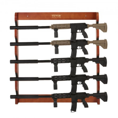 Estante para armas VEVOE, estante para armas de madera con 5 ranuras, estante de exhibición para armas de montaje en pared, con capacidad para 5 rifles