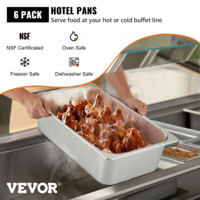 VEVOR Bandeja Rectangular de Acero Inoxidable, 50 x 30 x 15 CM, 6 Unidades Bandeja Honda Rectangular para Servir, Bandeja Profunda para Horno, Bandeja de Acero Inoxidable, Bandeja para Arroz al Vapor