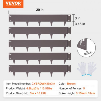 VEVOR Borde de Acero para Jardín, Paquete de 5 Bordes de Metal para Paisaje de Césped, 99 x 7,6 cm, Punta de Instalación Simple, Altura de 8 cm, Tiras Plegables Resistentes para Patio, Jardín, Césped,