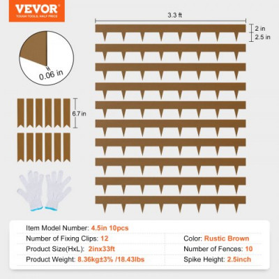 VEVOR Borde de Jardín de Acero, Paquete de 10 Bordes de Metal para Paisaje de Césped 100,6x5,1 cm Altura de la Punta de Instalación Simple 6,4 cm Tiras Plegables Resistentes para Patio, Jardín, Césped