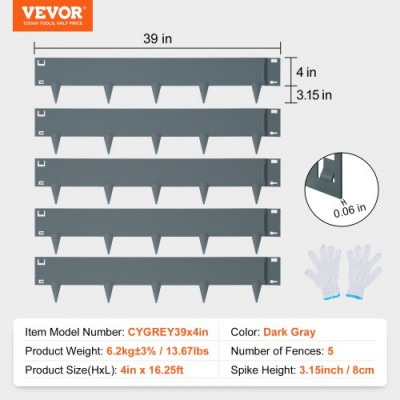 VEVOR Borde de Acero para Jardín, Juego de 5 Bordes Metálicos para Paisaje de Césped, 99 x 10,2 cm, Punta de Instalación Simple, Altura de 8 cm, Tiras Plegables Resistentes para Patio, Jardín, Césped,