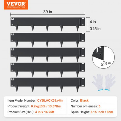 VEVOR Borde de Jardín de Acero, Paquete de 5 Bordes de Metal para Paisaje de Césped 99x10,2 cm, Punta de Instalación Simple, Altura de 8 cm, Tiras Plegables Resistentes para Patio, Jardín, Césped, Neg
