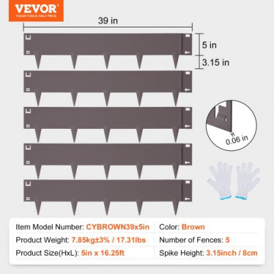 VEVOR Borde de acero para paisaje, paquete de 5 bordes de acero para jardín, tiras de 39