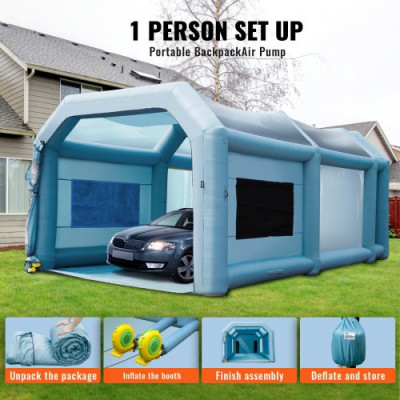 Cabina de Pintura Inflable 7 x 4 x 2,75 m Carpa Hinchable de Pintura de Coches en Oxford 210D con Sistema de Filtración 2 Sopladores 480W + 750W Estación de Trabajo de Pintura Taller de Garaje