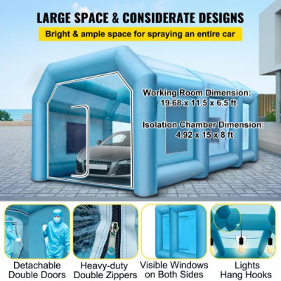 Tienda de Pintura Inflable en Aerosol para Cabina de Pintura 26x15X10ft (8 x 4.5 x 3m) para Pintura de Automóviles