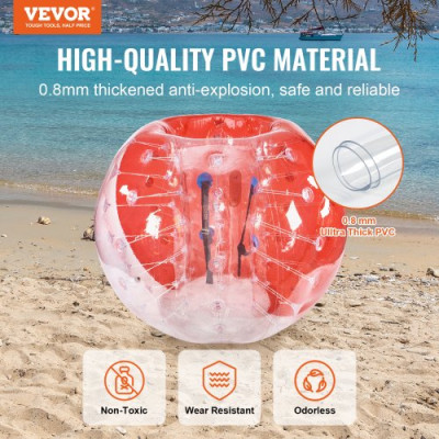 VEVOR Bola de Choque Inflable Bola de Choque de Parachoques 1,5 m x 1,2 m Bola de Colisión Humana Bola de Rebote de Burbuja de Cuerpo de PVC Transparente + Bola de Parachoques Inflable Roja