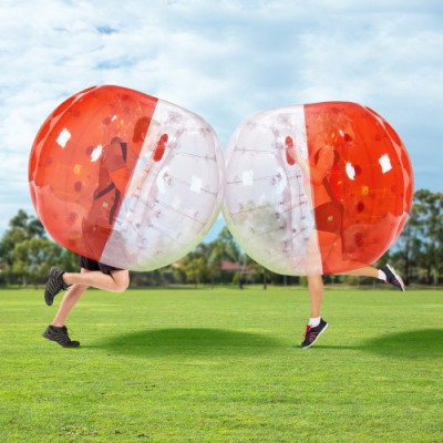 VEVOR Bola de Choque Inflable Bola de Choque de Parachoques 1,5 m x 1,2 m Bola de Colisión Humana Bola de Rebote de Burbuja de Cuerpo de PVC Transparente + Bola de Parachoques Inflable Roja