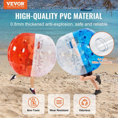 VEVOR Bola de Choque Inflable 2 Piezas 1,5m x 1,2m Bola de Colisión Humana Bola de Rebote de Burbuja de Cuerpo de PVC para Actividades al Aire Libre Rojo+Azul+Bola de Parachoques Inflable Transparente