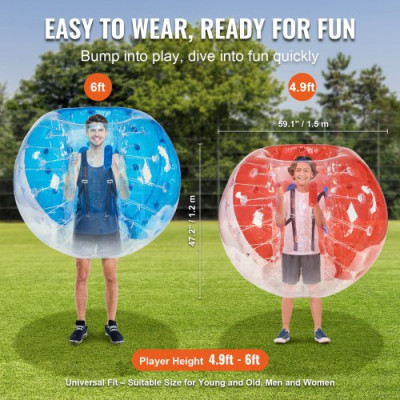 VEVOR Bola de Choque Inflable 2 Piezas 1,5m x 1,2m Bola de Colisión Humana Bola de Rebote de Burbuja de Cuerpo de PVC para Actividades al Aire Libre Rojo+Azul+Bola de Parachoques Inflable Transparente