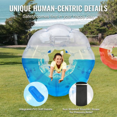 VEVOR Bola de Choque Inflable 2 Piezas 1,5m x 1,2m Bola de Colisión Humana Bola de Rebote de Burbuja de Cuerpo de PVC para Actividades al Aire Libre Rojo+Azul+Bola de Parachoques Inflable Transparente