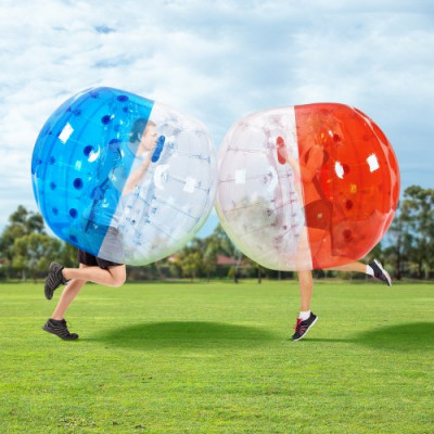 VEVOR Bola de Choque Inflable 2 Piezas 1,5m x 1,2m Bola de Colisión Humana Bola de Rebote de Burbuja de Cuerpo de PVC para Actividades al Aire Libre Rojo+Azul+Bola de Parachoques Inflable Transparente