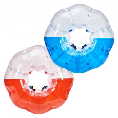 VEVOR Bola de Choque Inflable 2 Piezas 1,5m x 1,2m Bola de Colisión Humana Bola de Rebote de Burbuja de Cuerpo de PVC para Actividades al Aire Libre Rojo+Azul+Bola de Parachoques Inflable Transparente