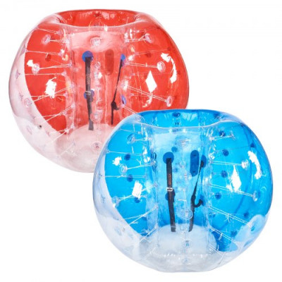 VEVOR Bola de Choque Inflable 2 Piezas 1,5m x 1,2m Bola de Colisión Humana Bola de Rebote de Burbuja de Cuerpo de PVC para Actividades al Aire Libre Rojo+Azul+Bola de Parachoques Inflable Transparente