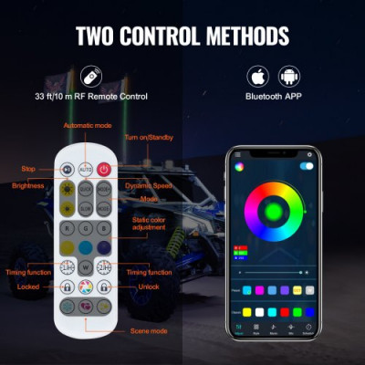 VEVOR 2 Piezas de Luz de Látigo, Luz de Látigo LED con Aplicación y Control Remoto RF, Luz de Látigo RGB en Espiral de 360° Impermeable con 4 Banderas, Luz de Látigo LED de 914,4 mm para UTV, ATV, RZR