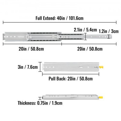 Guías para Cajones 50,8 cm, Rieles para Cajones 227 kg, Carriles para Cajones Correderas para Cajones Guías Laterales para Cajones con Rodamiento de Bolas Guías Telescópicas para Cajones Plata