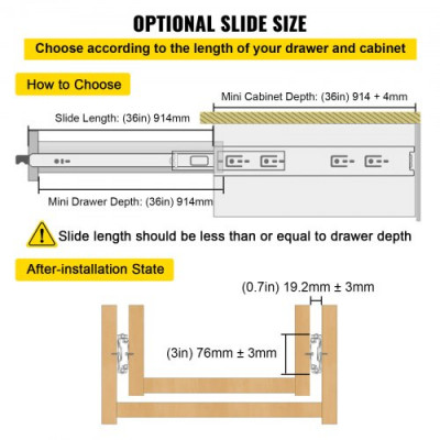 Guías para Cajones 2PCS Rieles para Cajones 91x5,3x1,92 cm Carriles para Cajones Acero Laminado en Frío Carga 113 kg Correderas para Cajones Guías Laterales para Cajones con Rodamiento de Bolas