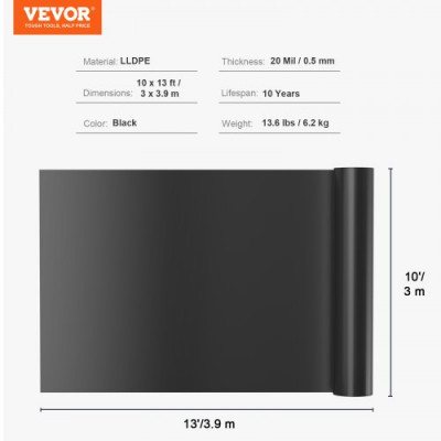 VEVOR Revestimiento para Estanques 3 x 3,9 m Revestimiento para Estanques Grosor de 0,5 mm Capa Plegable Base de LLDPE Fácil de Cortar para Estanques de Peces, Juegos Acuáticos, Cascadas, Fuentes