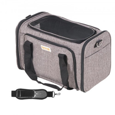 VEVOR Transportín para Mascotas con Ruedas Carga de 11,3 kg Maleta para Gatos 46x28x28 cm Transportador para Mascotas con Asa Telescópica Correa para Hombro Cremallera con Autocierre para Perros, Gris