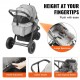 Buy Dog Stroller 3 PU Swivel Wheels with Brake Pet Stroller Load 34kg Cat Stroller Cup Holder Storage Basket Cushion for Small/Medium Dogs, Grey