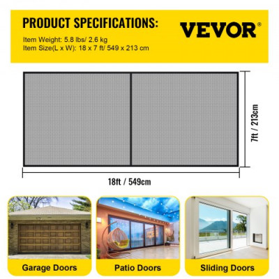 VEVOR Malla para puerta de garaje, 18 x 7 pies, para parte inferior magnética de 2 autos, resistente