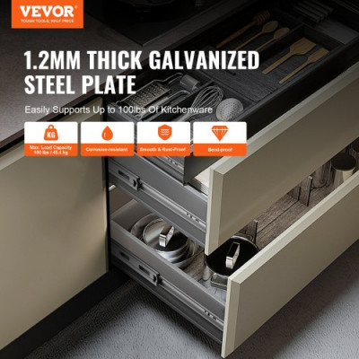 VEVOR Guías para Cajones 10 Pares Guías para Cajones de Bolas 355,6 mm Cierre Suave y Silencioso 45,4 kg Riel Guía de Acero de Montaje Lateral Extensión Completa para Estante de Gabinete de Cocina