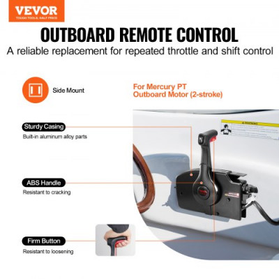 VEVOR Caja de control remoto fueraborda compatible con Mercury PT 2 tiempos 881170A15, control de acelerador de barco de montaje lateral, con interruptor de ajuste, arnés de 8+4 pines, dirección