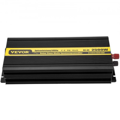 VEVOR Convertidor de Corriente GYS-2500W, Convertidor Onda Modificada DC 12V AC 230V, Inversor Onda Pura para Coche de Pico 5000W Inversor de Corriente Frecuencia Salida 50Hz Mando a Distancia y LCD