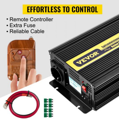 VEVOR Convertidor de Corriente GYS-2500W, Convertidor Onda Modificada DC 12V AC 230V, Inversor Onda Pura para Coche de Pico 5000W Inversor de Corriente Frecuencia Salida 50Hz Mando a Distancia y LCD