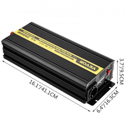 VEVOR Convertidor de Corriente GYS-2500W, Convertidor Onda Modificada DC 12V AC 230V, Inversor Onda Pura para Coche de Pico 5000W Inversor de Corriente Frecuencia Salida 50Hz Mando a Distancia y LCD