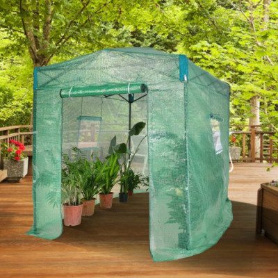 VEVOR Invernadero de Jardín 247,8x181,8x228 cm Refugio para Plantas Cubierta de PE de Alta Resistencia con Puertas, Ventanas, Marco de Acero con Recubrimiento en Polvo Invernadero Retráctil, Verde