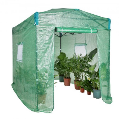 VEVOR Invernadero de Jardín 247,8x181,8x228 cm Refugio para Plantas Cubierta de PE de Alta Resistencia con Puertas, Ventanas, Marco de Acero con Recubrimiento en Polvo Invernadero Retráctil, Verde