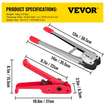 VEVOR Kit de Flejado Alta Resistencia para Paleta 1000 M Bobina Tensor Sellador