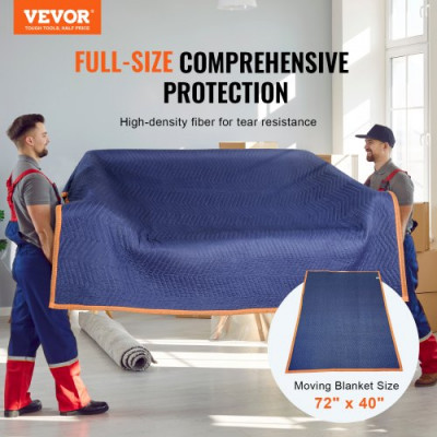 VEVOR Mantas para Mudanzas de Muebles 1829x1016 mm Mantas de Protección de Embalaje Resistentes 6 Piezas Tela no Tejida Algodón Reciclado para Proteger Muebles, Pisos, Electrodomésticos, Azul/Naranja