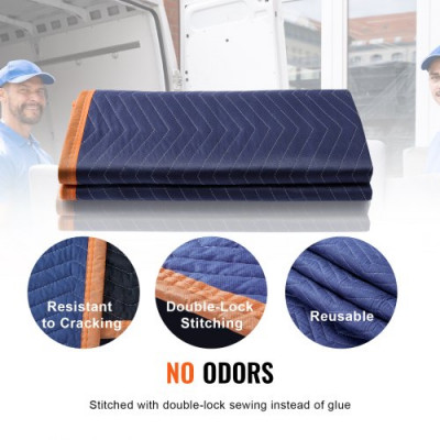 VEVOR Mantas para Mudanzas de Muebles 1829x1016 mm Mantas de Protección de Embalaje Resistentes 6 Piezas Tela no Tejida Algodón Reciclado para Proteger Muebles, Pisos, Electrodomésticos, Azul/Naranja