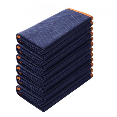 VEVOR Mantas para Mudanzas de Muebles 1829x1016 mm Mantas de Protección de Embalaje Resistentes 6 Piezas Tela no Tejida Algodón Reciclado para Proteger Muebles, Pisos, Electrodomésticos, Azul/Naranja