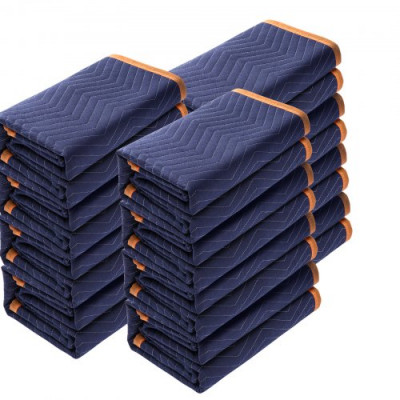 VEVOR Mantas para Mudanzas de Muebles 2032x1829 mm Mantas de Protección de Embalaje Resistentes 12 Piezas Tela no Tejida Algodón Reciclado para Proteger Muebles, Pisos, Electrodomésticos, Azul/Naranja