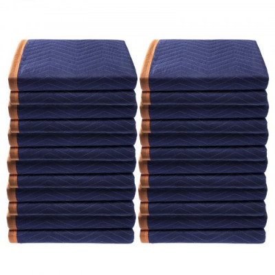 VEVOR Mantas para Mudanzas de Muebles 2032x1829 mm Mantas de Protección de Embalaje Resistentes 12 Piezas Tela no Tejida Algodón Reciclado para Proteger Muebles, Pisos, Electrodomésticos, Azul/Naranja