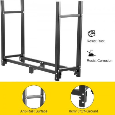 VEVOR Estante de Leña con Cubierta 244,5 x 36,2 x 122 cm Estante para Leña Exterior Capacidad de Carga 590 kg Estante de Leña de Acero Estante para Leña con Pies Estante de Registro de Chimenea Negro