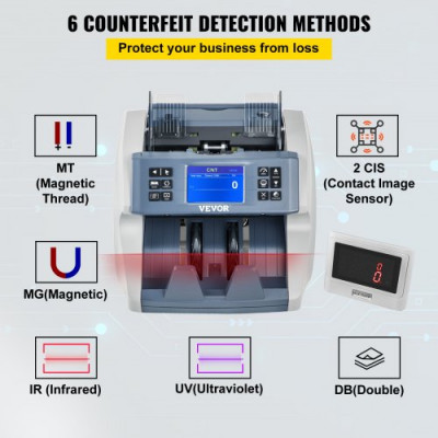 Contador de Dinero > 800 uds./min Detector Billetes Falsos Tamaño de nota Contador de efectivo 7kg 500 notas Contador de billetes Incluye Detección